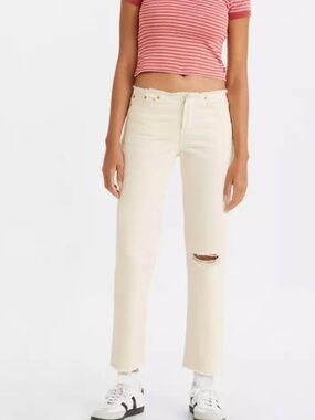 Levi's Women's Wedgie Straight Ripped Waistband Jeans White Destructed Size 31